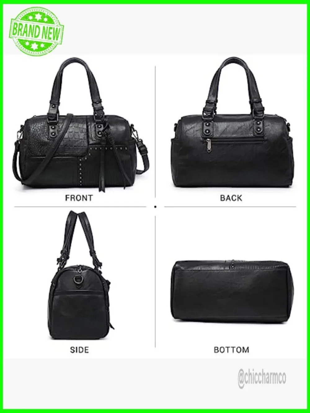 Large Vegan Leather Hobo Satchel with Detachable Strap, 7 Pockets